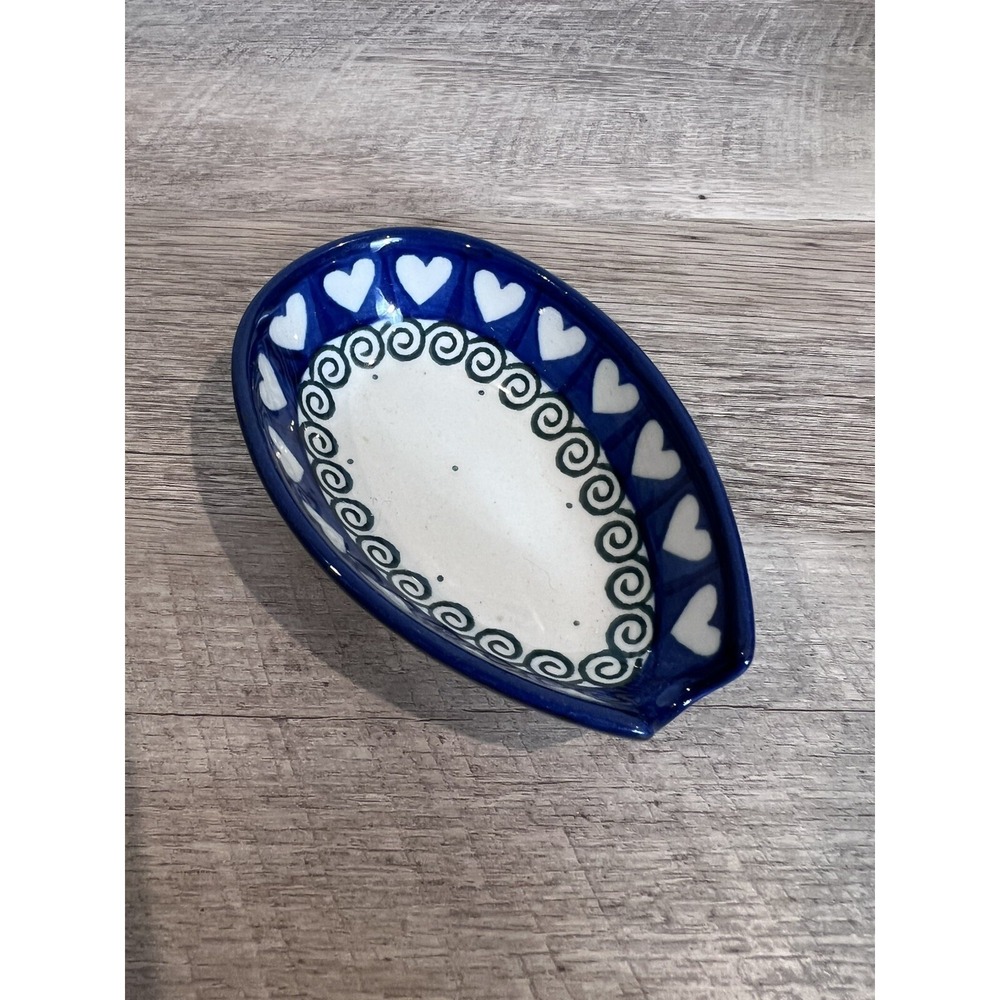 Polish Pottery Ceramic Spoon Rest Heart Printed (Valentines Inspired)